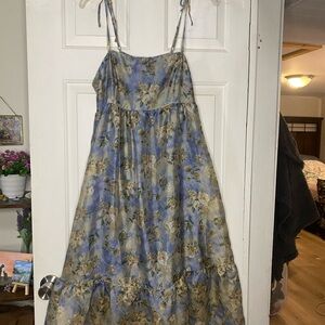 Blue Floral Tie-Strap Maxi Dress
